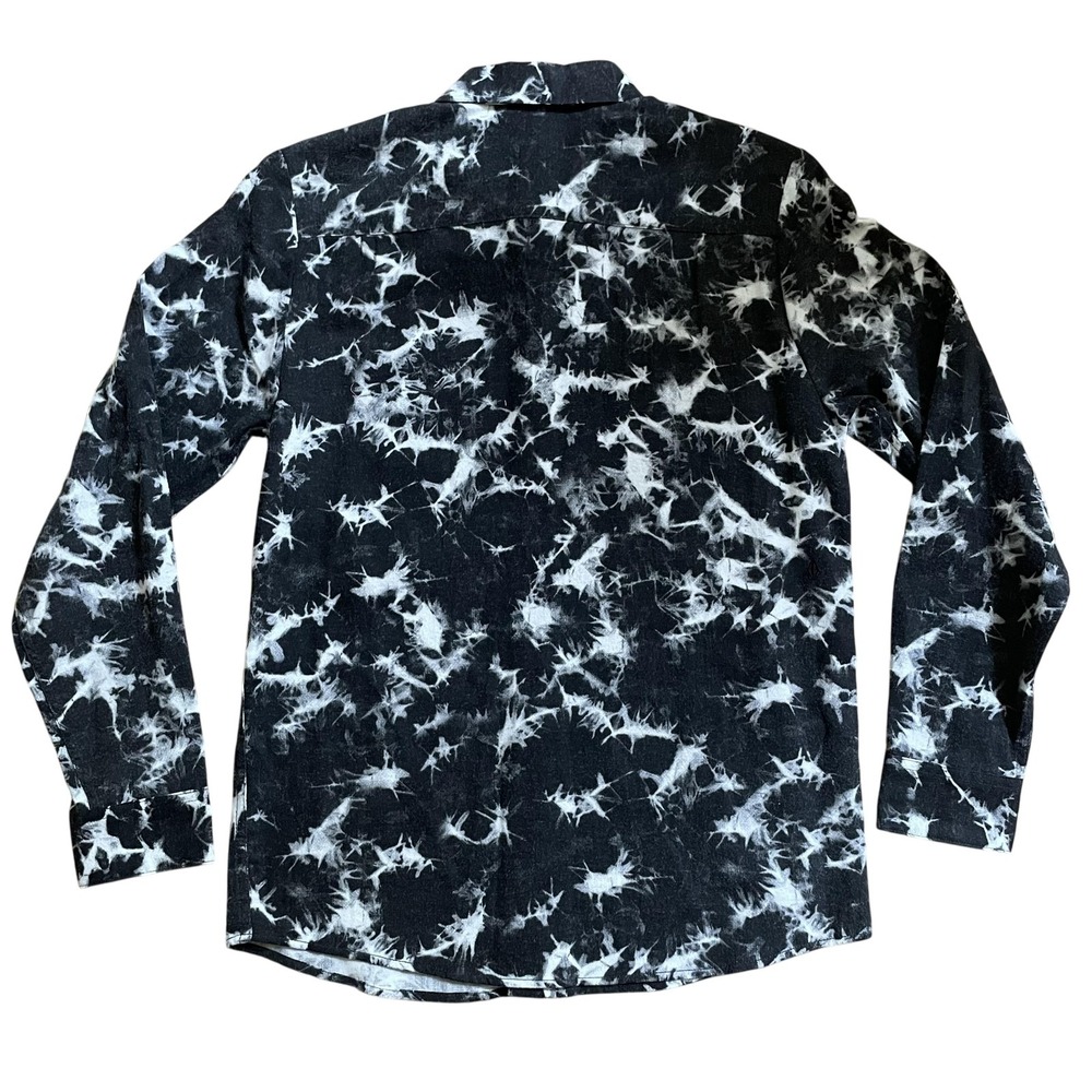 Volcom Spinner Flannel Shirt Mens M Black Acid Wash Cloud Tie Dye Double Dye L/S